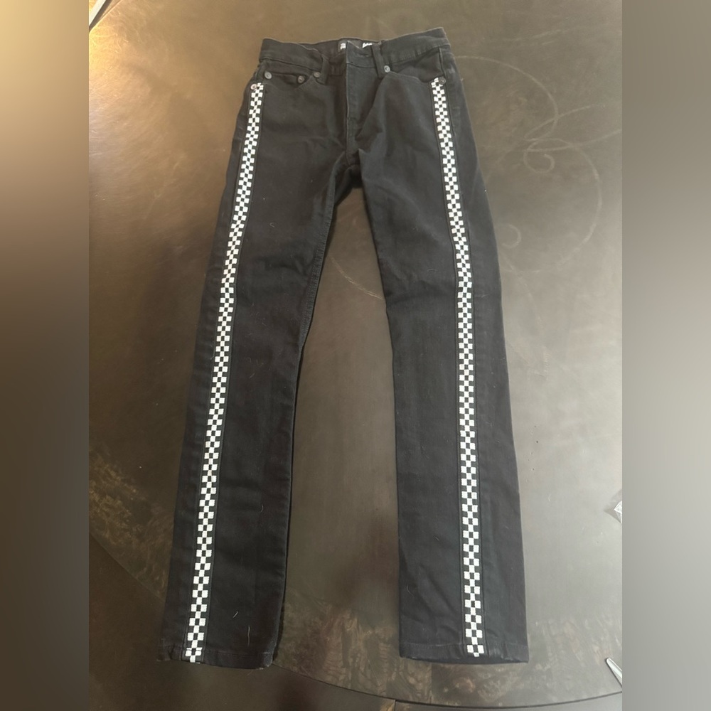 RSQ Tokyo Super Skinny  Black Jeans with Checkered Stripe